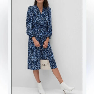 Banana Republic Factory Abstract Blue and Black Animal Print Midi Dress M - NWT